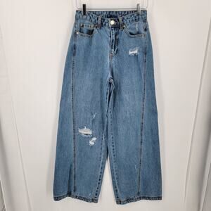 Future Collective Jenee Naylor Jeans Womens 4 High-Rise Distressed Wide Leg